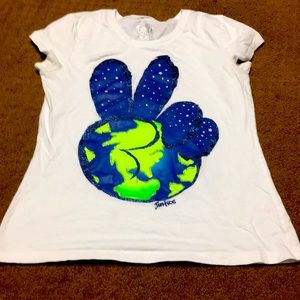 Justice Peace top girls size 14 peace sign cute shirt, fun graphic  tee